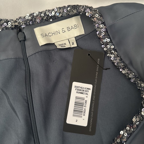 NWT $895 Sachin & Babi [ 2 ] Dorthea Satin Crepe A-line Gown in‎ Gunmetal #J1951 - Picture 5 of 13